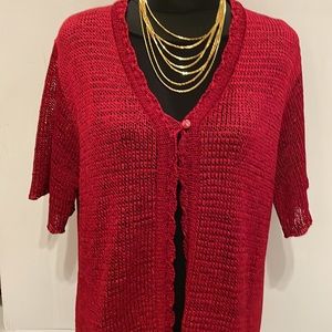 Sag Harbour Womens Short Sleeve open knit One Button Sweater Cardigan size 1X